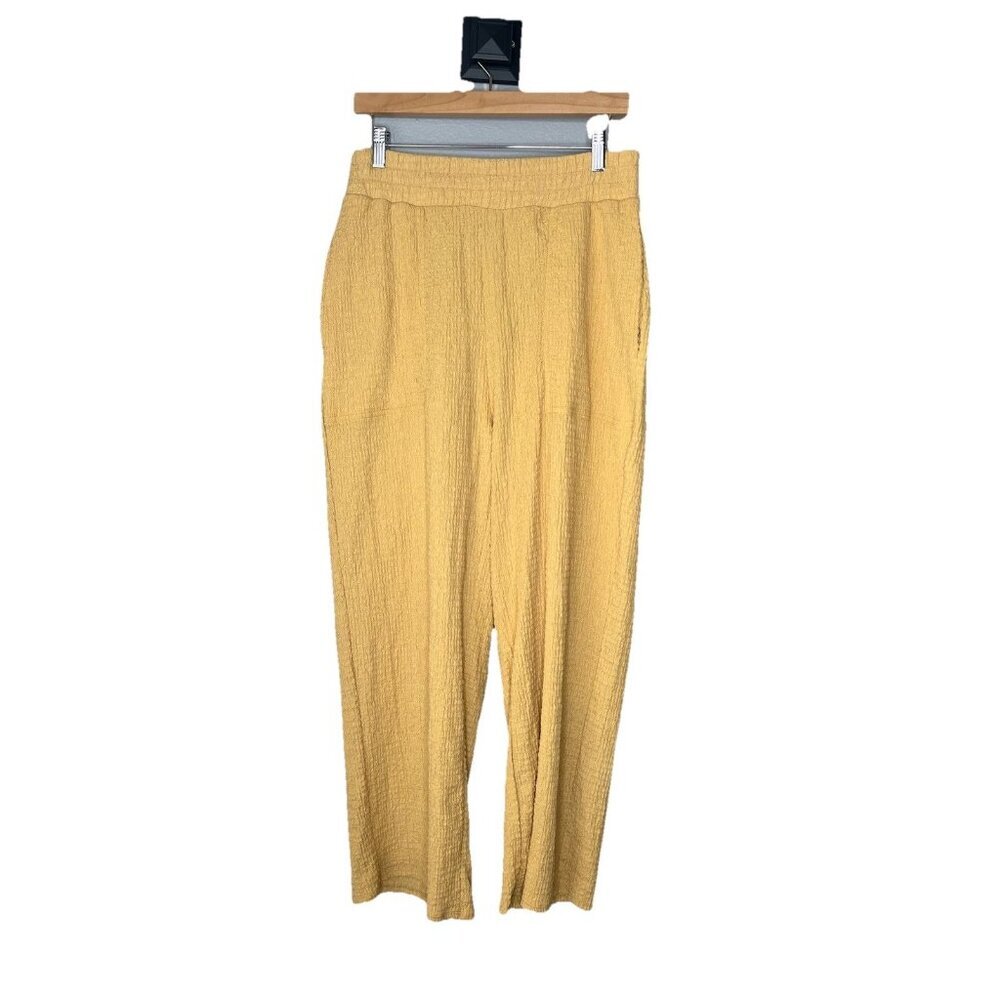 Free People Beach Gauze Crinkle Wide Leg Pants Mustard Yellow Size Medium Crop